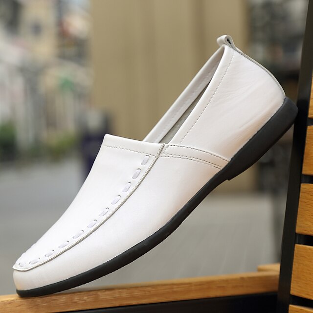  Hombre Zapatos de taco bajo y Slip-On Mocasines de Confort Zapatos Confort Mocasines de verano Casual PU Blanco Negro Marrón Otoño Primavera