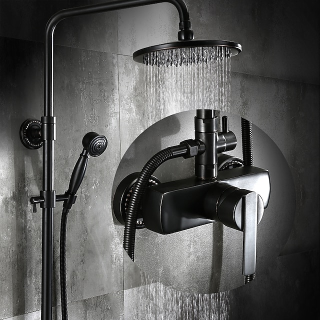  ברז מקלחת, סט מערכת מקלחת עתיק ברונזה שסתום קרמי משפשף שמן אמבט מקלחת מיקסר ברזי/פליז/ידית אחת שלושה חורים