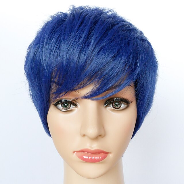  Parrucche sintetiche Liscio Stile Senza tappo Parrucca Blu Azzurro chiaro Capelli sintetici Per uomo / Per donna Blu Parrucca Corto Parrucca naturale