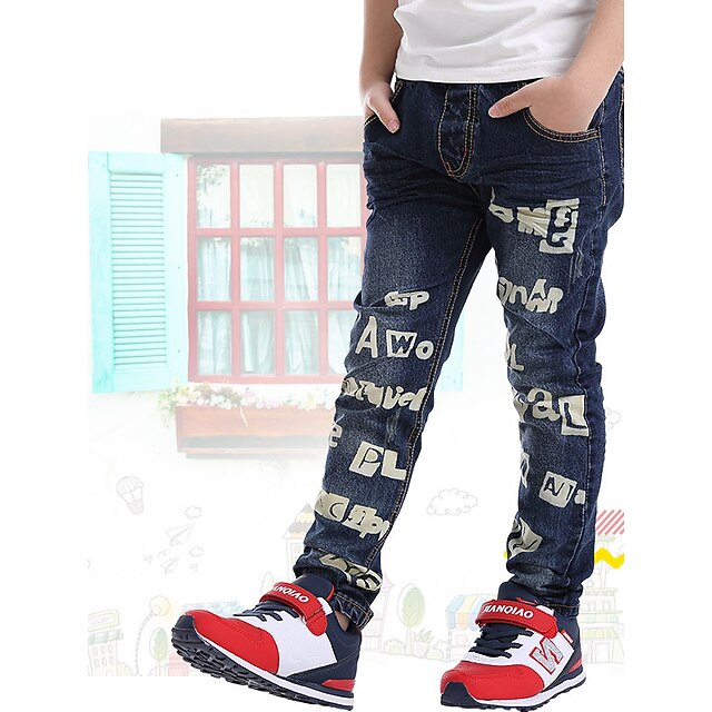  Infantil Para Meninos Jeans Azul Estampado Algodão Escola Diário Para Noite