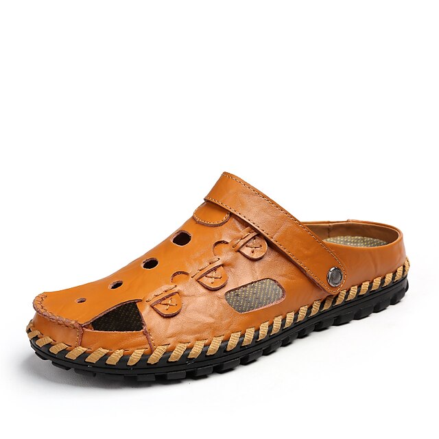  גברים נעליים עור קיץ נוחות סנדלים עבור קזו'אל שחור צהוב כחול כהה