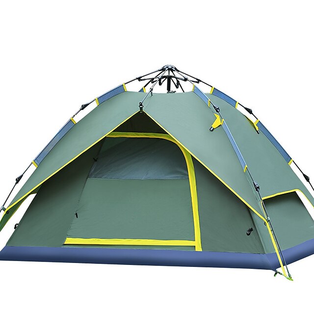  4 personer Turtelt Utendørs Vindtett, Regn-sikker, UV Beskyttelse Dobbelt Lagdelt Automatisk Kuppel camping Tent til Vandring Camping Glassfiber, Oxford