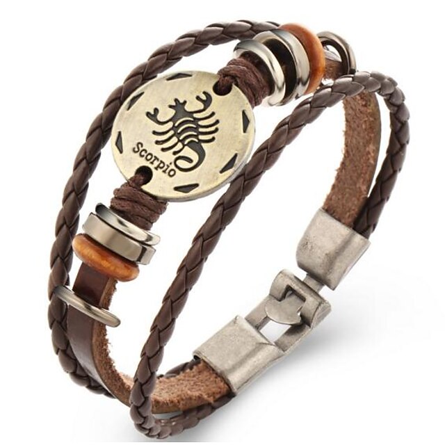  Zodiac Leather Bracelet - Leather Scorpio 10.24 - 11.22 Vintage Bracelet Brown For Gift