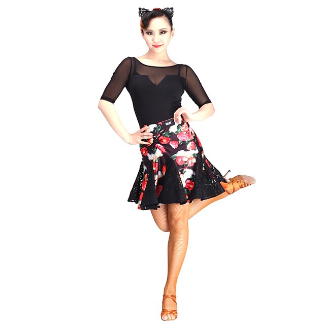  Λάτιν Χοροί Τούτους & Φούστες Γυναικεία Επίδοση Δαντέλα / Τούλι / Βελούδο Δαντέλα Φυσικό Φούστα