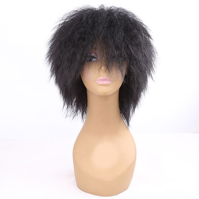  Perruque Synthétique Femme Bouclé Noir Cheveux Synthétiques Perruque afro-américaine Noir Perruque Moyen Sans bonnet Noir