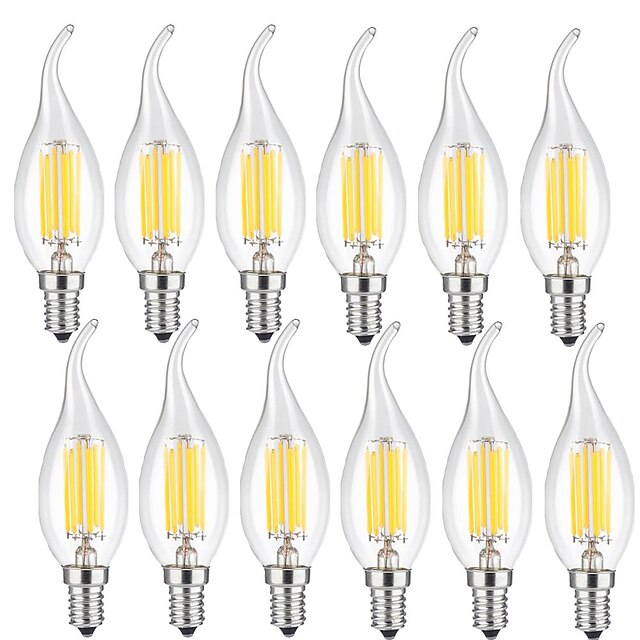  12pcs 5 W Lâmpadas de Filamento de LED 600 lm E14 CA35 6 Contas LED COB Decorativa Branco Quente Branco Frio 220-240 V