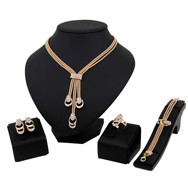 Women's AAA Cubic Zirconia Jewelry Set Gold Plated Classic, Fashion, Euramerican Include Necklace / Bracelet Bridal Jewelry Sets Gold For Christmas Gifts Wedding Party Special Occasion Halloween