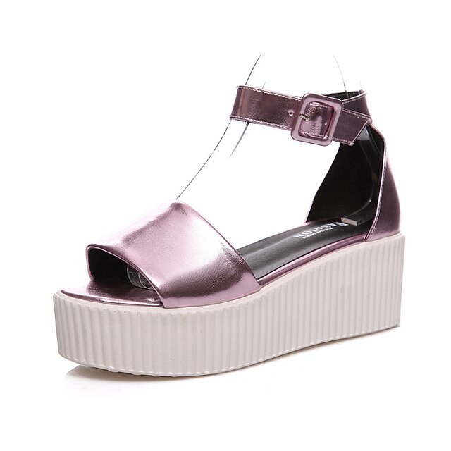  Damen Sandalen Komfort Sommer PU Walking Schnalle Creepers Silber Grau Purpur 2,5 - 4,5 cm