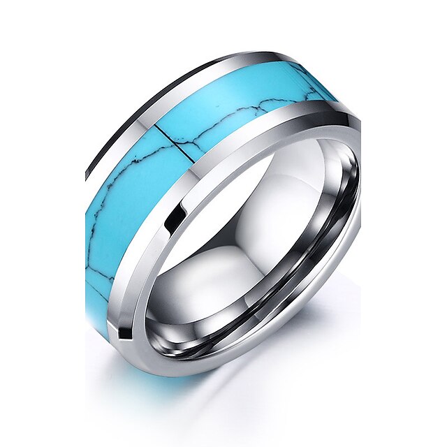  Men's Ring Blue Stainless Steel Tungsten Steel Round Circle Geometric Personalized Basic Simple Style Wedding Party Jewelry Two tone