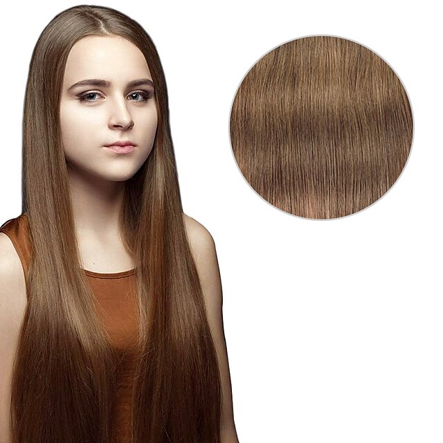  Clip In Ludzkich włosów rozszerzeniach Prosta Doczepy z naturalnych włosów Włosy naturalne Damskie - Jesionowy brąz