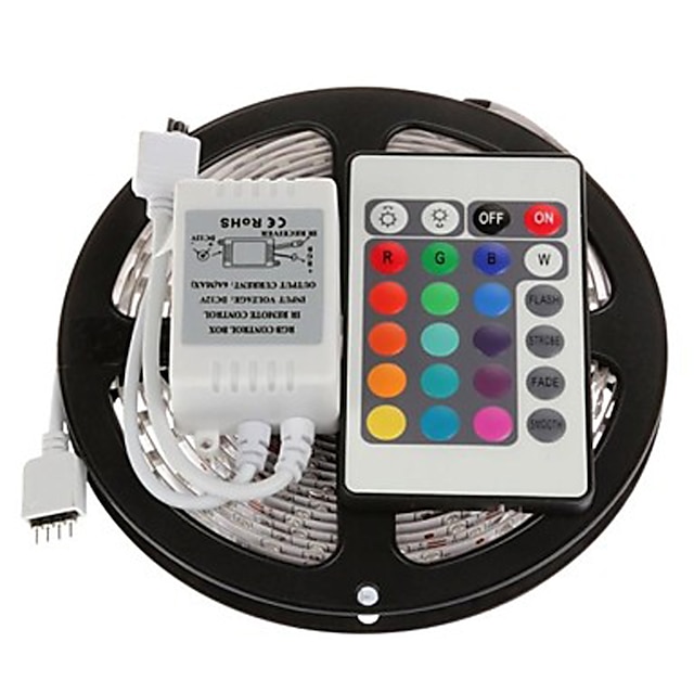  ZDM® 5m フレキシブルＬＥＤライトストリップ / ライトセット / ＲＧＢストリップライト 150 LED 5050 SMD 1 24キーリモコン RGB 防水 / カット可能 / 接続可 12 V 1セット / IP65 / ノンテープ・タイプ