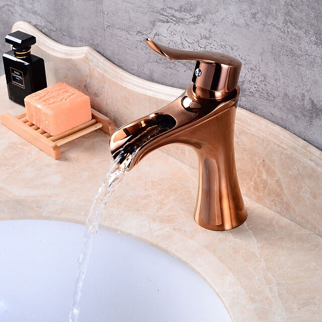  Lavandino rubinetto del bagno - Saliscendi / Cascata / Separato Oro rosa Installazione centrale Una manopola Un foroBath Taps