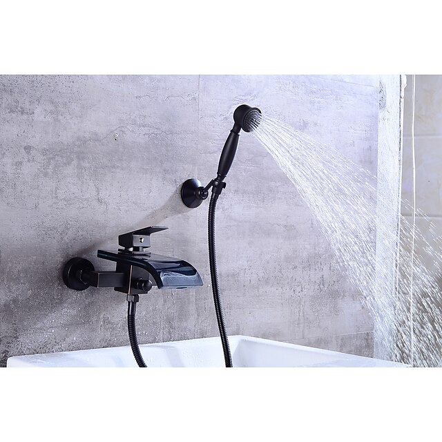  Badewanne Wasserhahn - moderne ölgeriebene Bronze Centerset Keramik Ventil Bad Duschmischer Wasserhähne / Messing / Einhand zwei Löcher