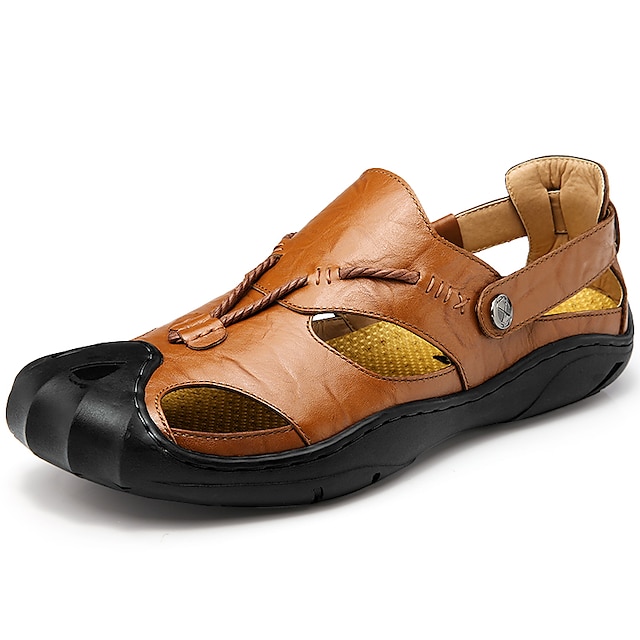  Men's Sandals Comfort Shoes Fisherman Sandals Comfort Sandals Athletic Casual Outdoor Hiking Shoes Cowhide Dark Brown Black Khaki Spring Summer