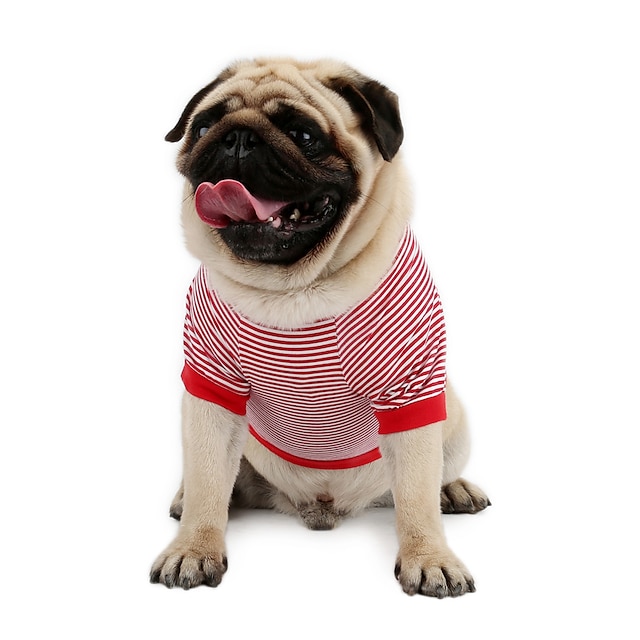  Gato Cachorro Camiseta Moletom Colete Roupas para Cães Vermelho Azul Ocasiões Especiais Algodão Riscas Clássico Férias Casual XS S M L