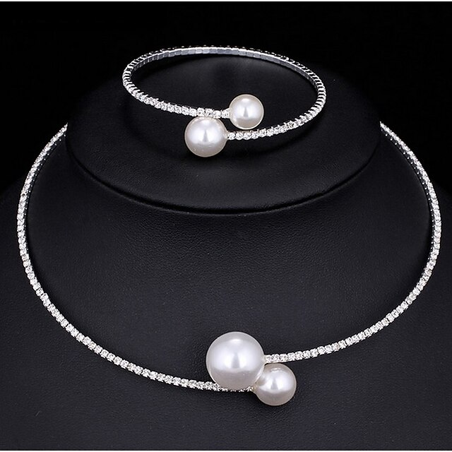  Women's AAA Cubic Zirconia Jewelry Set Pearl Necklace Ladies Fashion Earrings Jewelry Silver For Wedding Party Gift Masquerade Engagement Party Engagement