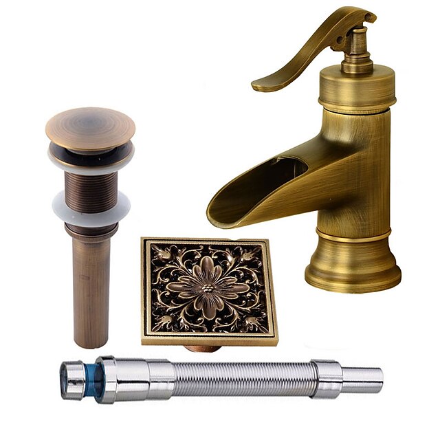  Faucet Set - Pré Enxaguada Cascata Separada Cobre Envelhecido Conjunto Central Monocomando e Uma Abertura