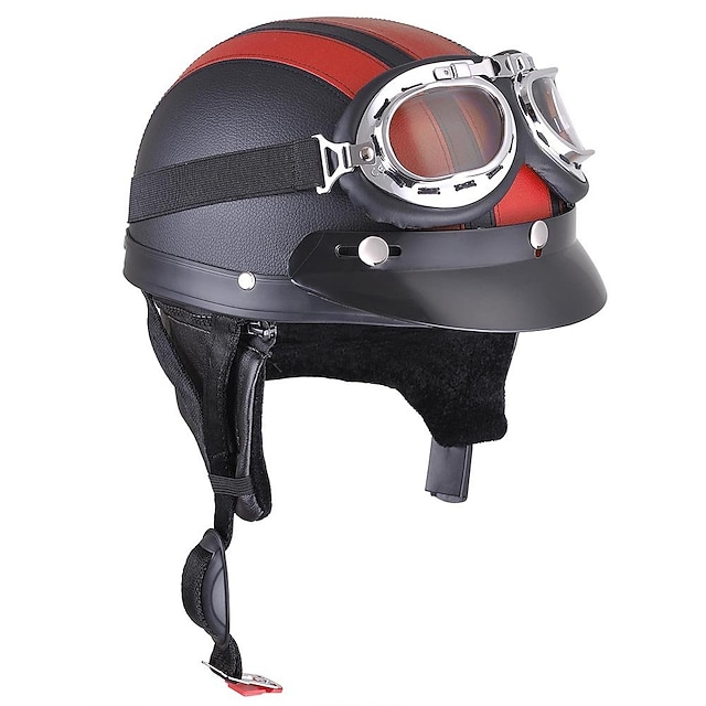  Motorcycle Scooter Half Helmet Hat Open Face Shield Visor With Sun UV Goggles For Harley - Motorcycle Helmet 