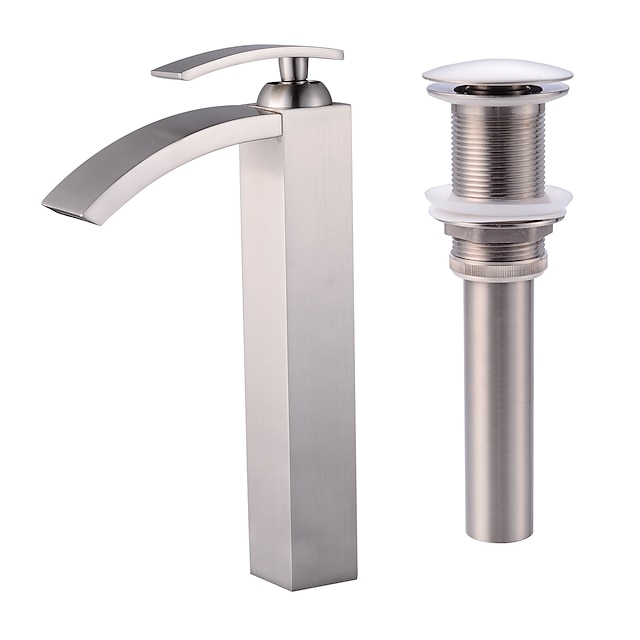  Set di rubinetti - Cascata Nickel spazzolato Installazione centrale Una manopola Un foroBath Taps