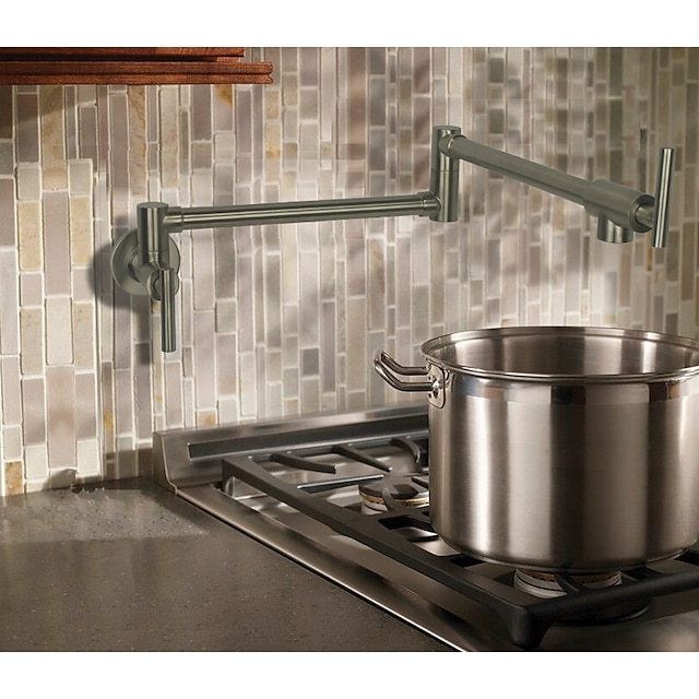  Torneira de Cozinha - Duas alças de um furo Níquel Escovado pot Filler Montagem de Parede Moderna / Arte Deco / Retro / Modern Kitchen Taps