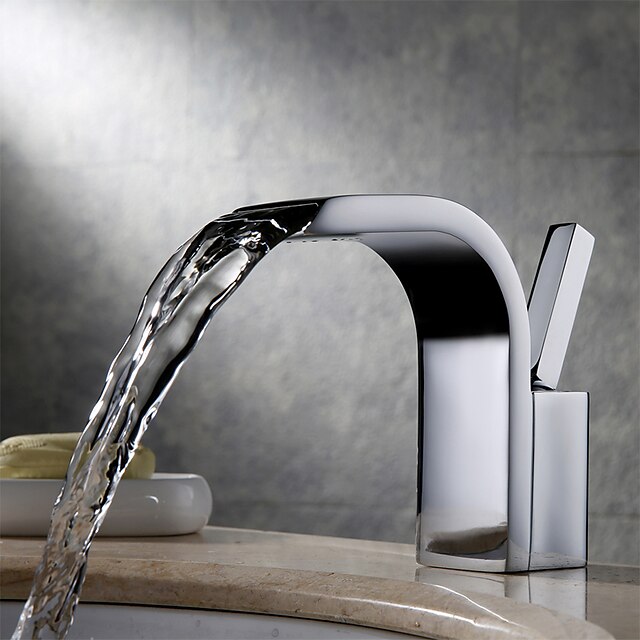  Bathroom Sink Faucet - Thermostatic / Waterfall / Widespread Chrome Deck Mounted One Hole / Single Handle One HoleBath Taps