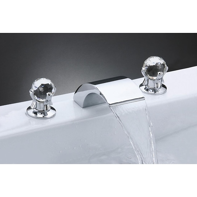  Bathroom Sink Faucet - Waterfall / Widespread Chrome Widespread Two Handles Three HolesBath Taps