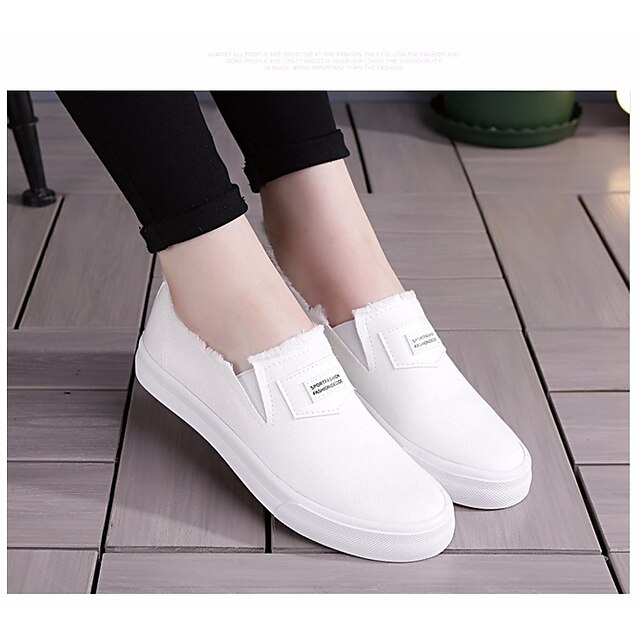  Mujer Zapatos de taco bajo y Slip-On Confort Primavera Tela PU Casual Blanco Negro Gris Verde Ejército Plano