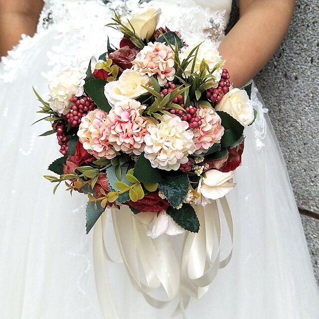  פרחי חתונה עגול ורדים זרים חתונה/ אירוע סאטן