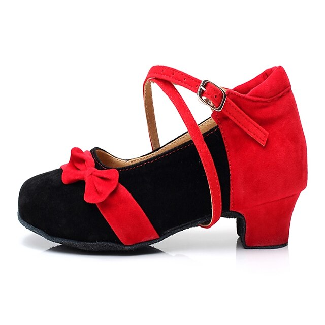  Women's Latin Shoes Paillette / Velvet Buckle Heel Bowknot / Buckle / Sequin Cuban Heel Non Customizable Dance Shoes Black / Red / Gold / Silver / Indoor