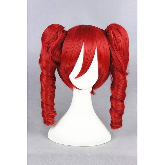  peruca de rabo de cavalo peruca sintética cosplay peruca encaracolado encaracolado com rabo de cavalo peruca de cabelo sintético vermelho de comprimento médio peruca vermelha feminina de halloween