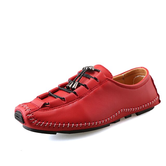  Men's Shoes PU Spring Summer Light Soles Boat Shoes Lace-up For Casual Outdoor Office & Career Black Silver Brown Red