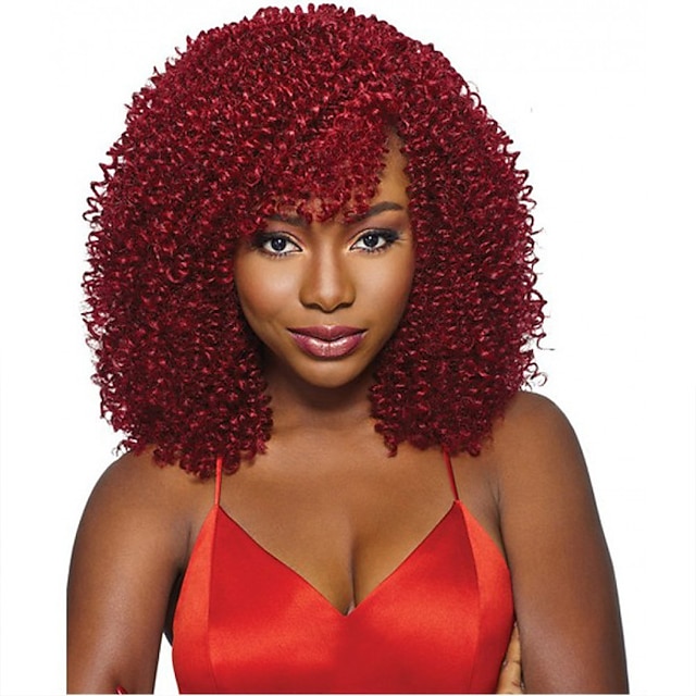  Synthetic Wig Afro Kinky Curly Minaj Kinky Curly Afro Wig Medium Length Red Synthetic Hair Women's African American Wig Red
