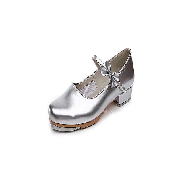  Women's Tap Shoes Patent Leather Buckle Heel Bow(s) Low Heel Non Customizable Dance Shoes Silver / Indoor