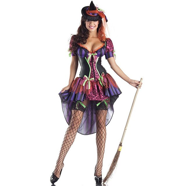  Hexe Cosplay Kostüme Damen Urlaubskleid Halloween Fest / Feiertage Elasthan Terylen Purpur Damen Weiblich Einfach Karneval Kostüme Andere / Kleid / Hut / Kleid / Hut