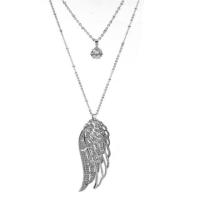  Women's Synthetic Diamond Pendant Necklace Wings Fashion Chrome Silver Necklace Jewelry For Gift Daily Casual
