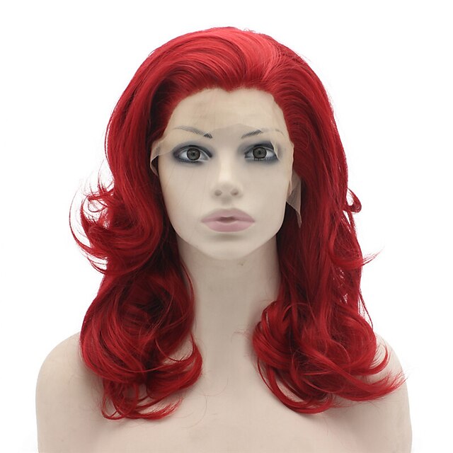  Synthetic Lace Front Wig Loose Wave Loose Wave Lace Front Wig Medium Length Red Synthetic Hair Women's Natural Hairline Red