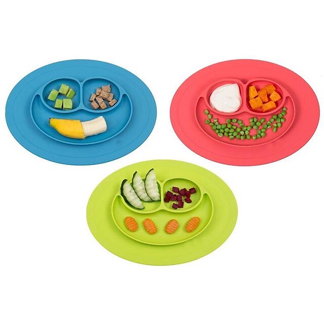  1Pcs  Premium Toddler Baby Kids Food Placemat One-Piece Silicone Divided Dish Bowl Plates