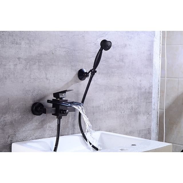  Robinet de baignoire - contemporain Bronze huilé Montage mural Soupape céramique Bath Shower Mixer Taps / Laiton / Mitigeur deux trous