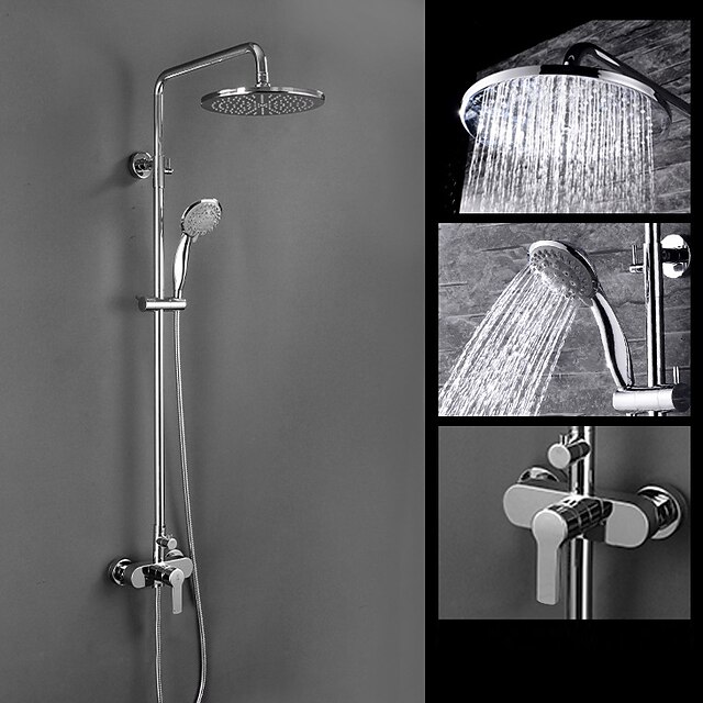  Duschsystem einstellen - Regenfall Moderne Chrom Wandmontage Keramisches Ventil Bath Shower Mixer Taps / Messing / Zwei Griffe Drei Löcher