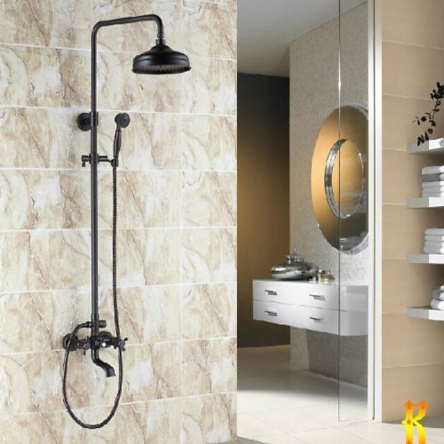  Σύστημα Ντουζ Σειρά Πεπαλαιωμένο Λαδωμένο Μπρούντζινο Κεραμική Βαλβίδα Bath Shower Mixer Taps / Ορείχαλκος / Δύο λαβές τρεις οπές