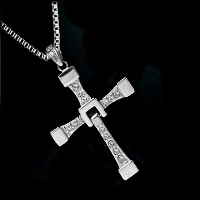  Men's Synthetic Diamond Pendant Necklace Cross Ladies Luxury Fashion Zircon Imitation Diamond Alloy Silver Necklace Jewelry For Wedding Party Casual Daily