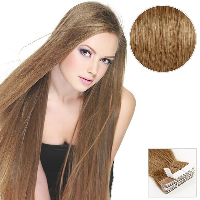  Tape In Hiukset Extensions Suora Aidot hiukset Aitohiuspidennykset Naisten Ash Brown