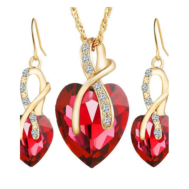  1 set Jewelry Set Drop Earrings For Women's Synthetic Diamond Party Wedding Gift Crystal Solitaire Heart Love White Red Blue Green / Pendant Necklace / Casual / Daily / Valentine