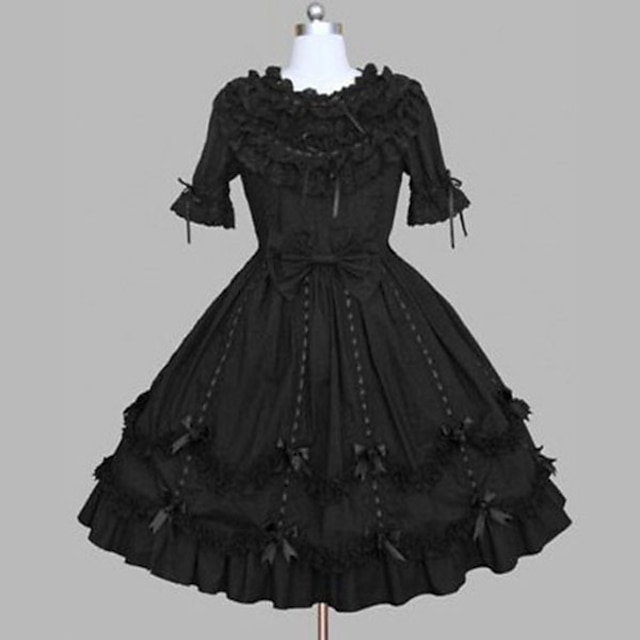  Princess One Piece Gothic Lolita Ruffle Dress Dress Prom Dress Women's Girls' Vintage Style Japanese Cosplay Costumes Plus Size Customized Black Ball Gown Lace Vintage Cap Sleeve Short Sleeve Knee