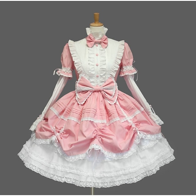  Princess Sweet Lolita Vacation Dress Dress Women's Girls' Cotton Japanese Cosplay Costumes Plus Size Customized Black / Pink / Blue Ball Gown Solid Color Fashion Cap Sleeve Short Sleeve Short / Mini