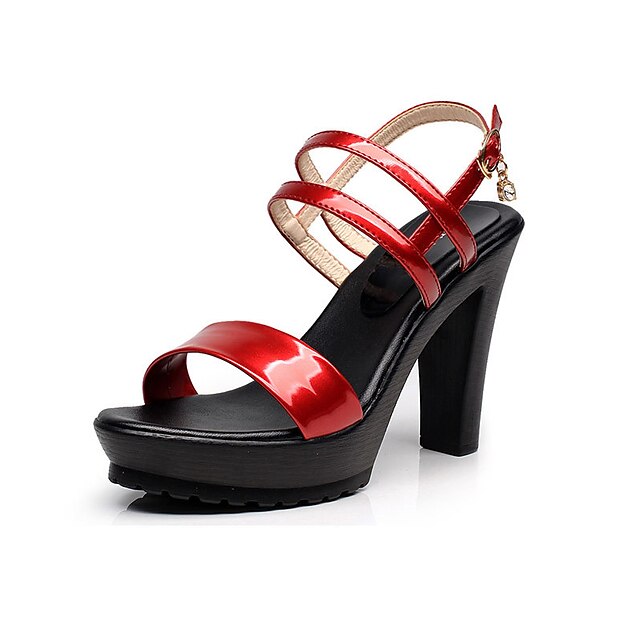  Women's Shoes Microfiber Summer Comfort Sandals Chunky Heel Peep Toe Black / Red / Blue