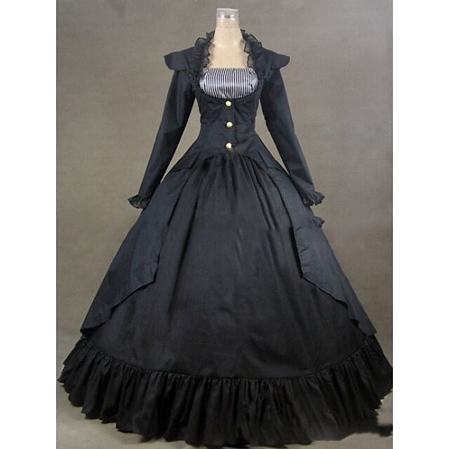  רוקוקו ויקטוריאני המאה ה 18 שמלת חופשה שמלות תחפושת למסיבה נשף מסכות בגדי ריקוד נשים מֶשִׁי תחפושות שחור וינטאג קוספליי שרוול ארוך עד הריצפה מידות גדולות מותאם אישית