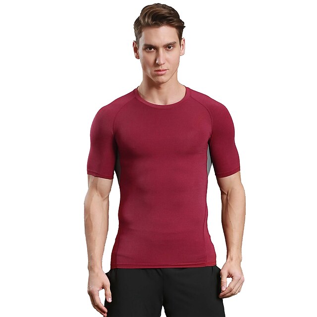  Homens Gola Redonda Camiseta de Corrida Moderno Preto Vermelho Claro Elastano Fitness Treino de Ginástica Exercite-se Camiseta Blusas Esporte Roupas Esportivas Respirável Secagem Rápida Macio