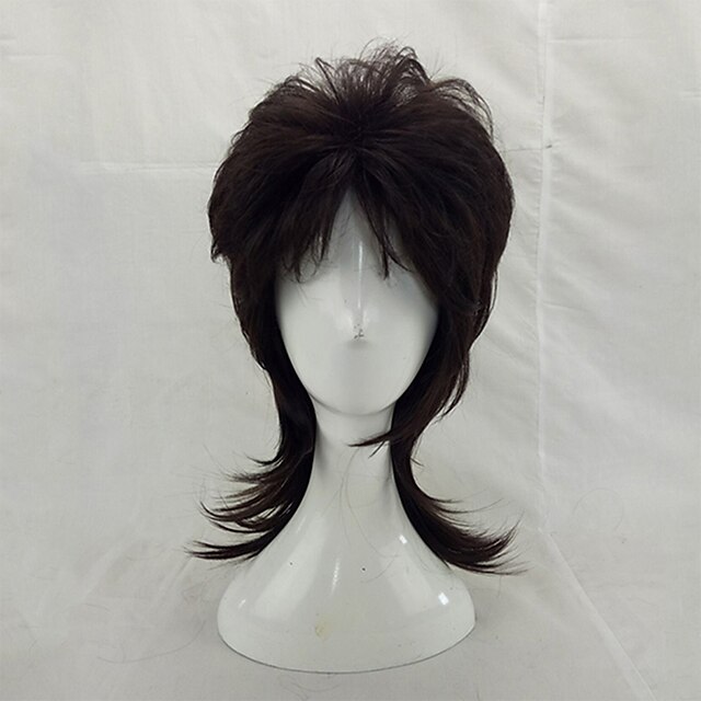  peruca sintética peruca cosplay encaracolado encaracolado em camadas peruca de corte de cabelo preto natural de comprimento médio cabelo sintético feminino