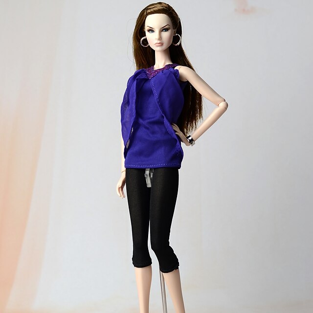 Boneca Top Roupa 2 pcs Para Barbie Moderno Linho / Algodão Tecido Poliéster Blusa / Calças Para Menina de Boneca de Brinquedo